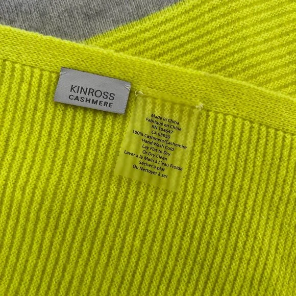 Kinross Cashmere Sweater & Wrap Set – 100% Cashmere | Gray & Vibrant Citron - Picture 5 of 7